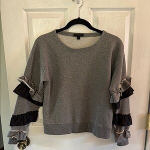 Gray and Black Ruffle Sleeve Sweatshirt